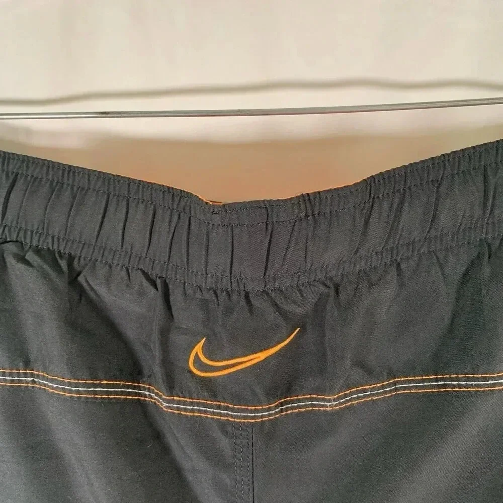 Nike Swim Trunks Men's Medium Grey Orange Lined Drawstring Pockets